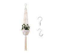 Emsmil 105cm Blanc Crème Macramé Plante Suspension Corde Pot de Fleurs Suspendu Exterieur Interieur Solide Corde de Coton Pots Support pour Fleur Décoration Mural Balcon Jardin Style Bohême