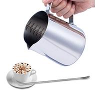 Emsmil 600ml Pot à Lait Inox Pichet à Lait Mousser Metal Barista avec Mesure Mark et Latte Art Pen Tasse de Mousseurs à Main Levée Milk Café Cruche pour la Création Cappuccino Espresso