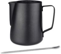 Emsmil Kit de pot à lait en acier inoxydable de 900 ml - Avec mesure Mark et Latte Art - Noir - Pot à lait Barista - Pot à crème pour cappuccino expresso