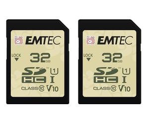 EMTEC - 2X Cartes Mémoires SD UHS-I U3 V30 Outdoor ECMSD32GHC10ORP2 - Résistance à l’Eau IPX7, pour Caméra Extérieure, Drône - Vidéo Full HD, 4K UHD - 32Go/GB
