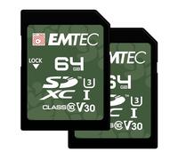EMTEC - 2X Cartes Mémoires SD UHS-I U3 V30 Outdoor ECMSD64GXCU3ORP2 - Résistance à l’Eau IPX7, pour Caméra Extérieure, Drône - Vidéo Full HD, 4K UHD - 64Go/GB