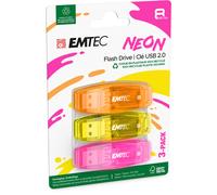 Emtec Clé USB C410 Néon USB 2.0 8 Go Pack de 3 coloris assortis
