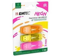 EMTEC C410 Néon - Clé USB 2.0 - 8 Go - Pack de 3 - Coloris assortis