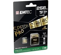 EMTEC - Carte microSD UHS-I U3 V30 A1 - 256 GB, 256 Go - ECMSDM256GXC10SP - Gamme Speedin - Avec adaptateur - Vitesse de lecture et écriture jusqu'à 100 MB/s, 100 Mo/s - Noir/Or