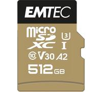 Emtec Carte microSD SpeedIN PRO ECMSDM256GXC10SP 512/256 Go UHS-I U3 V30 A1 avec adaptateur Noir/Or