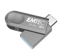 Emtec Clé USB Dual D280 ECMMD64GD283 USB‑A/Type‑C USB 3.2 64 Go – 80/20 Mo/s, Eco Design