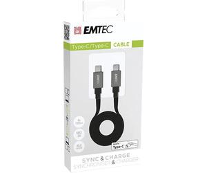 EMTEC, ECCHAT700TC2, Câble USB-A vers Type-C, plat, design élégant avec connecteurs en aluminium, charge rapide jusqu'à 3A, longueur 120 cm, Couleur noir