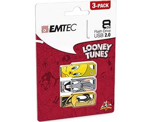 EMTEC, ECMMD8GM752P3LT01, Lot de 3 Clés USB 8 Go Looney Tunes - Design sans capuchon, vitesse de lecture jusqu'à 15MB/s, système d'accroche pratique - Taille: 8 Go, Couleur: Multicolore