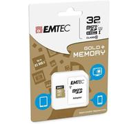 EMTEC ECMSDM32GHC10GP - Carte microSD - Classe 10 - Gamme Elite Gold - UHS-I U1 - Avec adaptateur Performance - Vitesse de lecture jusqu'à 85MB/s -Noir/Or - 32 Gb
