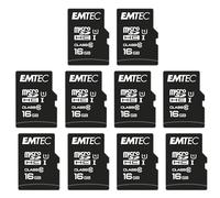 EMTEC - Lot de 10 Cartes microSD 16 Go EliteGold UHS-I U1 - Plastique et Composants - Vitesse de Lecture 85MB/s - pour Smartphone, Tablette et Appareils Photo - avec Adaptateur SD - Noir