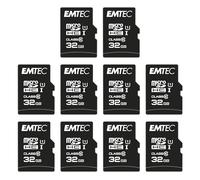 EMTEC - Lot de 10 Cartes microSD 32 Go EliteGold UHS-I U1 - Plastique et Composants - Vitesse de Lecture 85MB/s - pour Smartphone, Tablette et Appareils Photo - avec Adaptateur SD - Noir