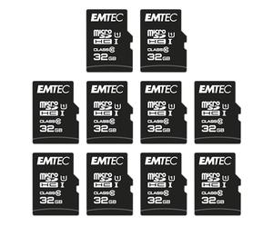 EMTEC - Lot de 10 Cartes microSD 32 Go EliteGold UHS-I U1 - Plastique et Composants - Vitesse de Lecture 85MB/s - pour Smartphone, Tablette et Appareils Photo - avec Adaptateur SD - Noir