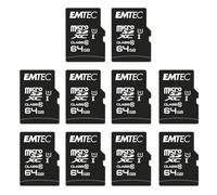 EMTEC - Lot de 10 Cartes microSD 64 Go EliteGold UHS-I U1 - Plastique et Composants - Vitesse de Lecture 85MB/s - pour Smartphone, Tablette et Appareils Photo - avec Adaptateur SD - Noir