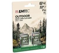EMTEC Outdoor - Carte mémoire flash - 64 Go - Video Class V30 / UHS-I U3 / Class10 - microSDHC UHS-I (pack de 2)