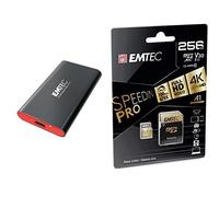 Emtec - Pack création : Disque SSD Externe USB 3.2 X210 256Go + Carte microSD UHS-I U3 V30 SpeedIN Pro 256 Go - Pack De 2