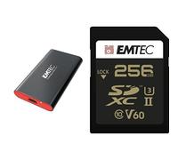 Emtec - Pack création : Disque SSD Externe USB 3.2 X210 256Go + Carte SDXC UHS-II U3 V60 SpeedIN Pro+ 256 Go - Pack De 2