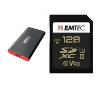 Emtec - Pack création : Disque SSD externe USB 3.2 X210 256Go + Carte SDXC UHS-II U3 V90 SpeedIN Pro+ 128 Go - Pack De 2