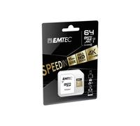 EMTEC SpeedIN' - Carte mémoire flash (adaptateur microSDXC vers SD inclus(e)) - 64 Go - UHS-I U3 / Class10 - 650x - microSDXC G