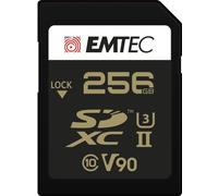 Emtec Carte mémoire SDXC UHS-II SpeedIN Pro+ ECMSD256GUHS2V90 U3 V90 256Go 2 rangées PIN Noir/Doré