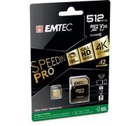 Emtec Carte microSD SpeedIN PRO ECMSDM256GXC10SP 512/256 Go UHS-I U3 V30 A1 avec adaptateur Noir/Or