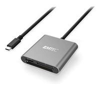 Emtec Lecteur de cartes mémoire ECCAREADT610C USB‑C – Micro SD, SD et Compact Flash, UHS‑I, Noir