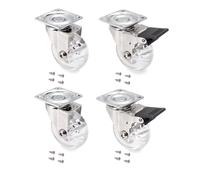 Emuca 2036020 Lot de 4 roulettes pivotantes pour Meuble Ø50mm avec Plaque de Fixation et roulement à Billes, roulettes en Caoutchouc Couleur Transparent