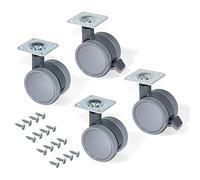 Emuca 2036421 Lot de 4 Roulettes pivotantes Ø 50 mm avec plaque de fixation/roulement à billes Gris