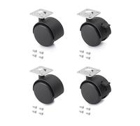 Emuca 2036617 Lot de 4 Roulettes pivotantes 50 mm avec plaque de fixation/roulement à billes Noir