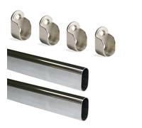 Emuca 7061611 Lot de 2 rails ovales pour armoires 30x15mm longueur 0.95m avec supports, Acier et Zamak, Chromé