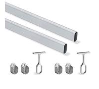 EMUCA 7070262 Kit de barre de penderie, Aluminium et zamak, Support métallisé, 1150mm, Lot de 2