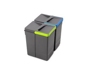 EMUCA 8937323 Poubelles, Compartiments de Recyclage pour Base à Couper, Plastique, Kit de 2 bacs Hauteur 266 mm et capacité 7 litres, Gris, H 266 mm (2 x 7 L)