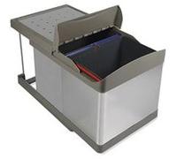 Emuca Bac de tri sélectif à fixation inférieure et extraction automatique dans module de cuisine 2x16litres, Plastique et acier inoxydable Acier G