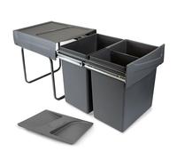 Emuca - Bac de tri sélectif a montage inférieur et extraction manuelle pour élément de cuisine, 2x20litres, Plastique gris antracite