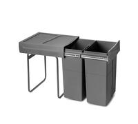 Emuca - Bac de tri sélectif a montage inférieur et extraction manuelle pour élément de cuisine, 2x25litres, Plastique gris antracite