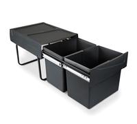 Emuca - Bac de tri sélectif a montage inférieur et extraction manuelle pour élément de cuisine Recycle, 2x15litres, Plastique, Noir