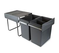 -Emuca bac de tri sélectif a montage inférieur et extraction manuelle pour élément de cuisine Recycle, 2x20litres, Plastique gris