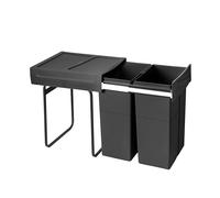 Emuca - bac de tri sélectif a montage inférieur et extraction manuelle pour élément de cuisine Recycle, 2x25litres, Plastique, Noir