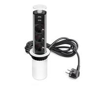 Emuca Bloc multiprise escamotable Vertikal 60 mm – 3 prises Schuko + 2 ports USB – Blanc