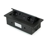 Emuca - Bloc multiprise escamotable pour encastrer au Bureau, Bloc multiprise Plan de Travail (Prise EU Type F, USB A+C, RJ45 et HDMI), 265x120mm, Peint en Noir