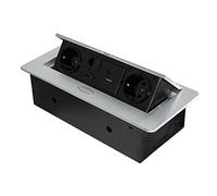 Emuca Bloc multiprise encastrable Atom 26 C – EU F, USB A+C, RJ45, HDMI – 265x120 mm, Aluminium gris