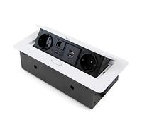 Emuca - Bloc multiprise escamotable pour encastrer au bureau, bloc multiprise plan de travail (prise EU type F, USB, RJ45 et HDMI), 265x120mm, blanc.