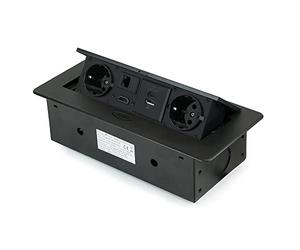 Emuca - Bloc multiprise escamotable pour encastrer au Bureau, Bloc multiprise Plan de Travail (Prise EU Type F, USB C, RJ45 et HDMI), 265x120mm, Peint en Noir