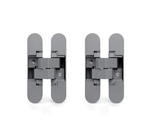 Emuca - Charnière invisible pour portes, Lot de 2 charnières invisibles pour portes lourdes, charge de 60 kg, ouverture de 180º, zamak, gris métallisé