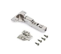 Emuca - Kit charnière coudée pour montage en applique sur panneau mitoyen X92 avec fermeture amortie et embase, Embase à visser, d’ouverture 105°, Nickelé, Acier, 20 ut.