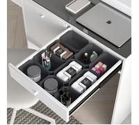 Emuca Kit de 10 bacs de rangement pour tiroirs de salle de bains, en plastique, Gris antracite