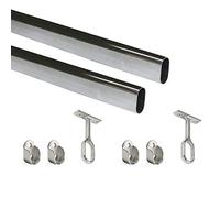 Emuca - Kit de Barre de penderie Ovale 1150mm et Supports, chromé, Lot de 2, Lot de 2