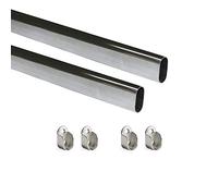 Emuca - Kit de barre de penderie ovale 750mm et supports, chromé, Lot de 2
