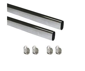Emuca - Kit de Barre de penderie Ovale 750mm et Supports, chromé, Lot de 2