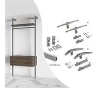 Kit de fixation pour 1 étagère en bois, 1 module et 1 tringle de suspension longueur 1m Zero, Zamak, Gris pierre peint