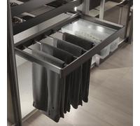 Emuca Kit de porte-pantalon à 7tringles et rack ajustable Quartz pour armoires, glissières extension totale et à fermeture douce, Module 60cm, Finition Titane